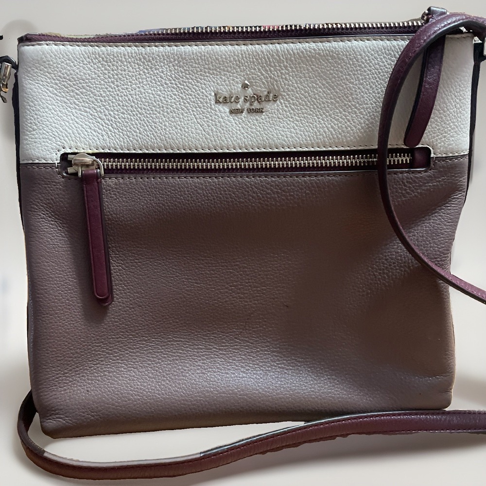 Kate Spade New York Jackson Top Zipper Crossbody Colorblock Brown Ivory Multi